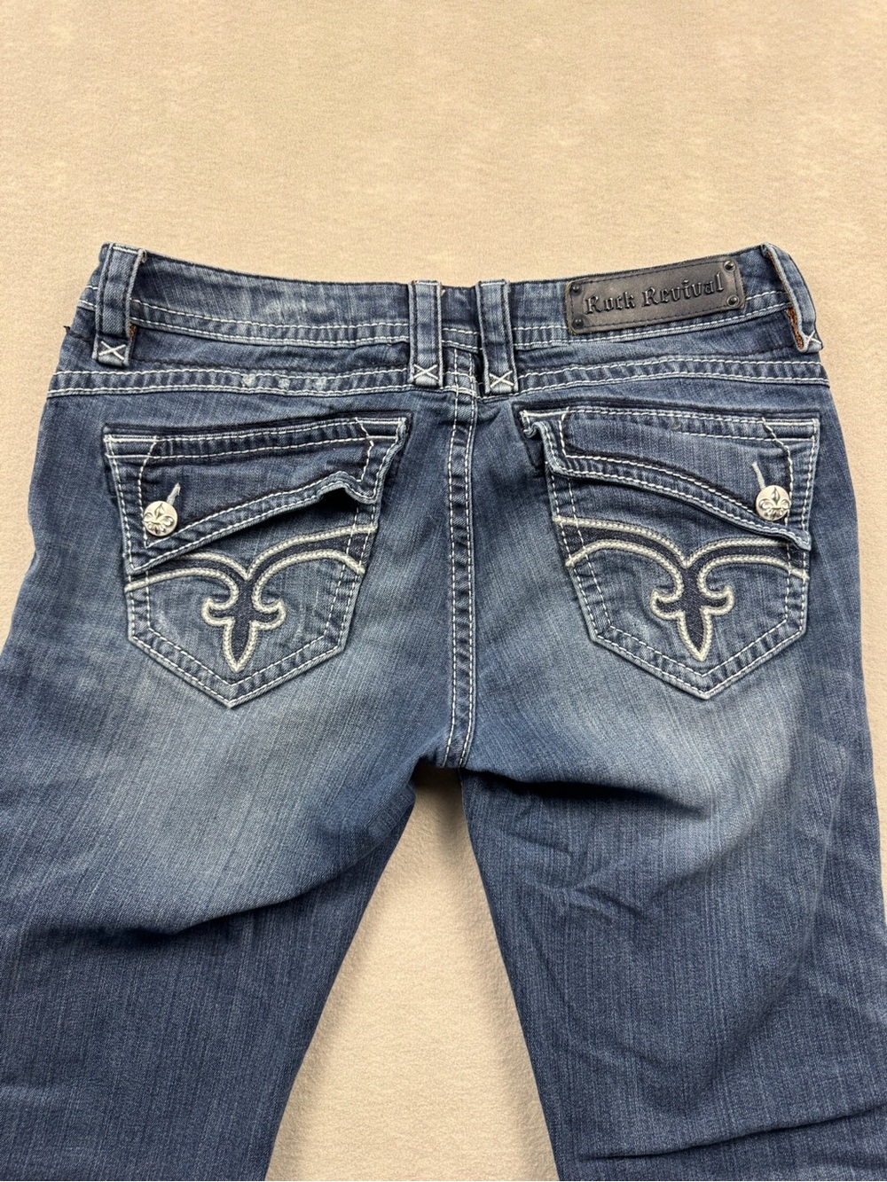 Rock Revival Johanna Women's Bootcut Blue Embroidered Pocket Jeans Size 31